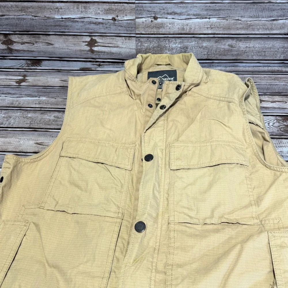 Eddie Bauer Travex Cargo Vest Mens Large Tan Ripstop‎ UPF 30 StormRepel Outdoor